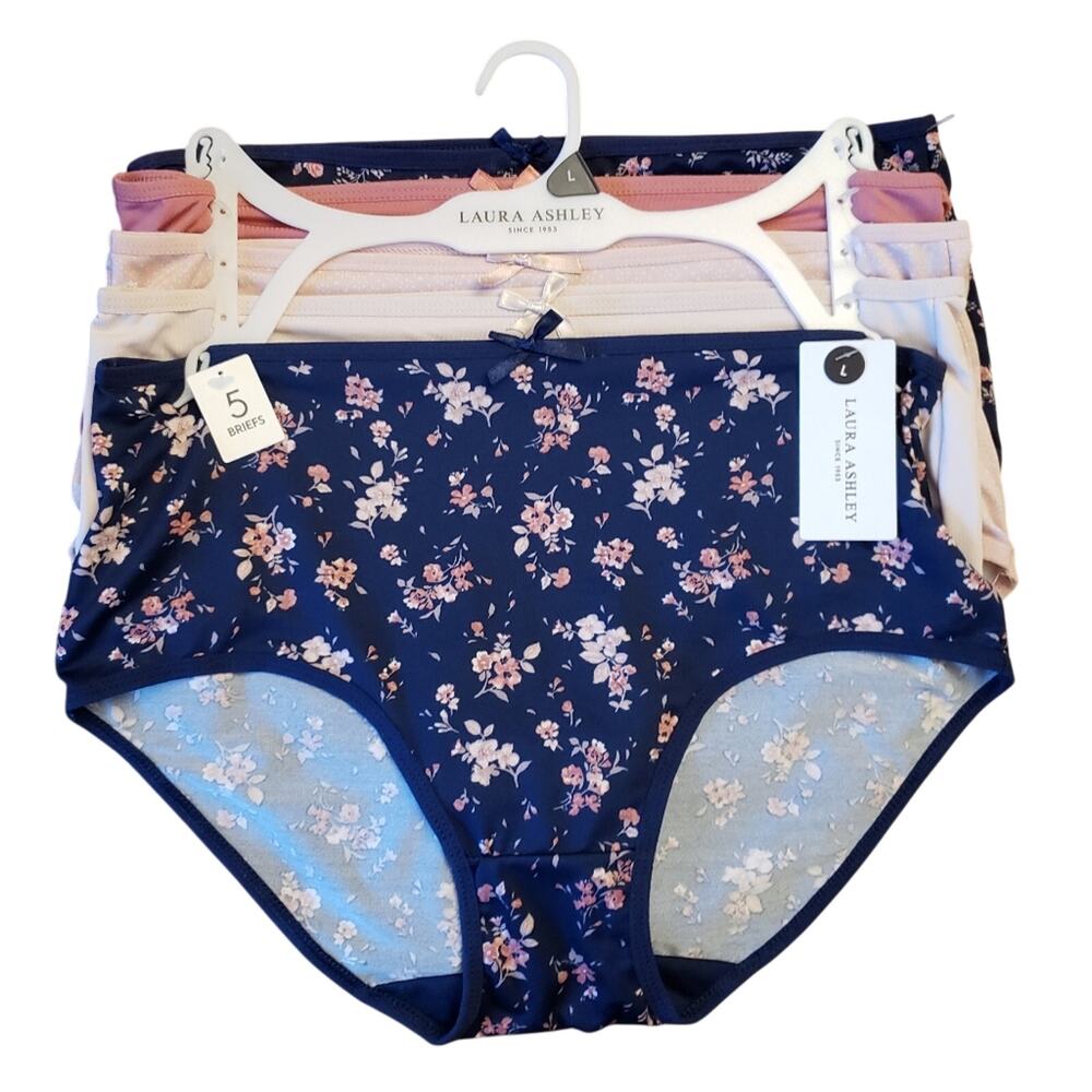 New Laura Ashley 5‎ pk floral pink& blue briefs L